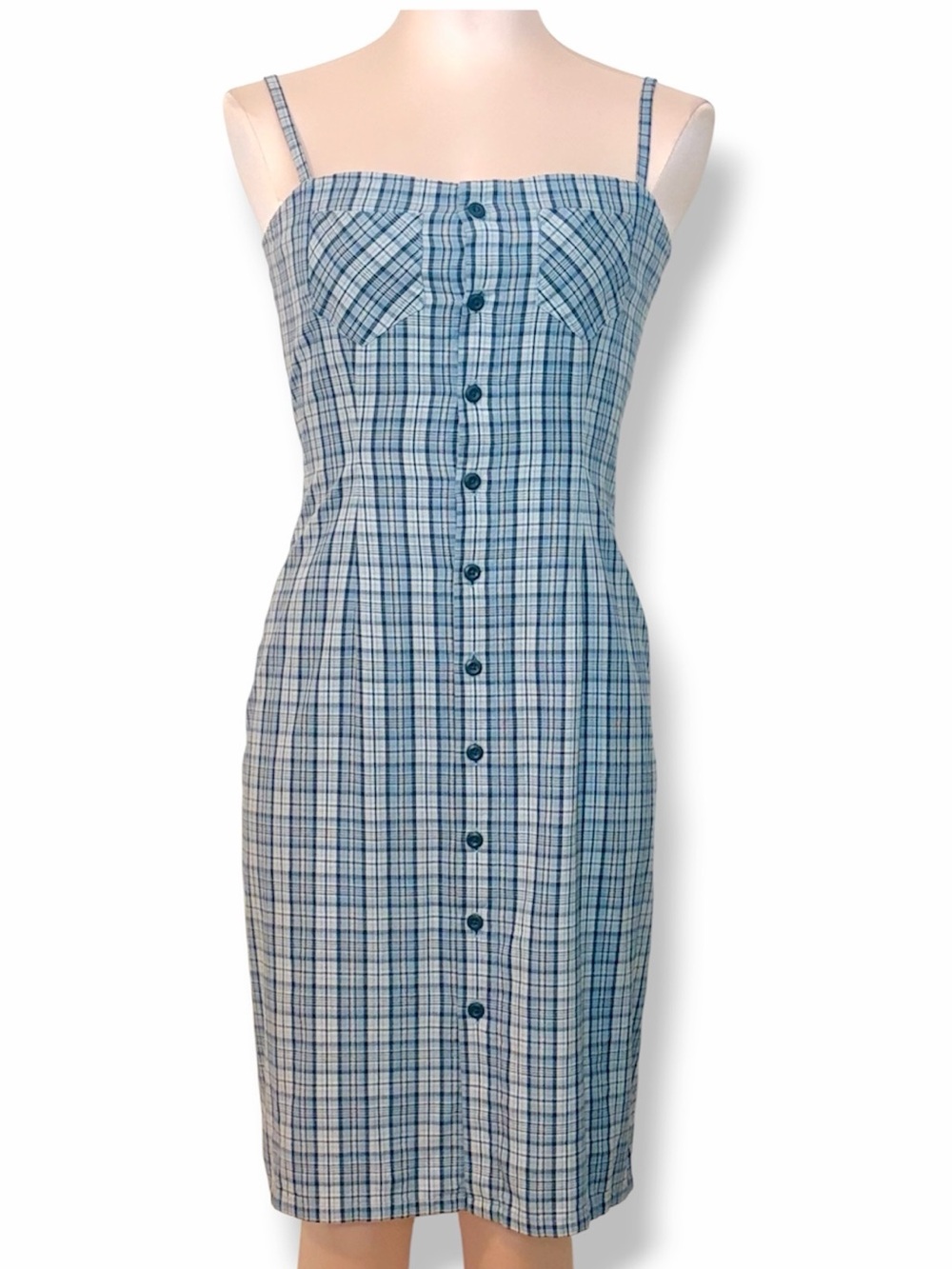 Ralph Lauren Blue Plaid Cotton Sundress Midi 2